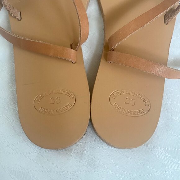 Women's Greek Leather Strappy Sandals Tan Beige Ankle Wrap Size EU 38 US 7.5 - Picture 3 of 10